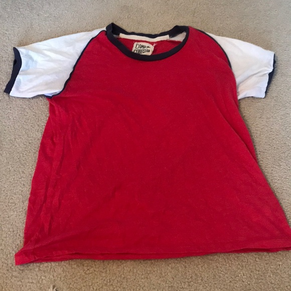 red white and blue baseball shirt